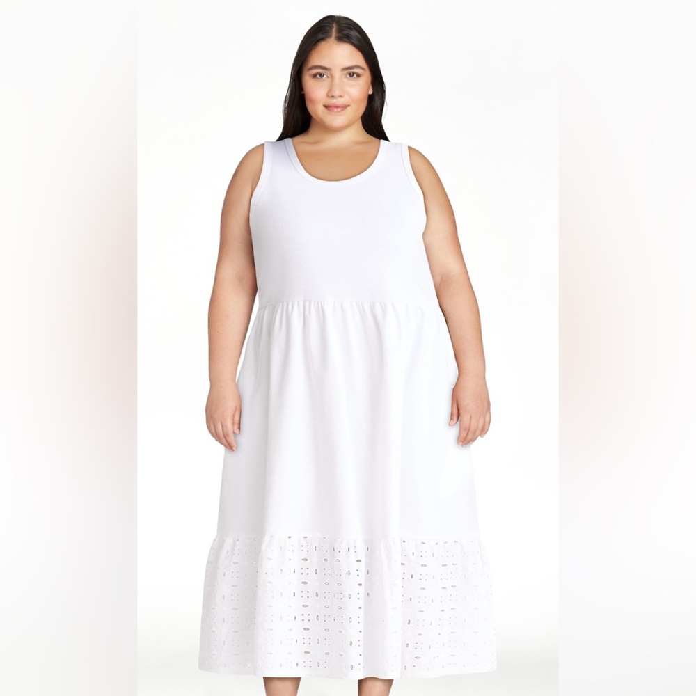 BRAND NEW Terra & Sky Women's Plus Tank Eyelet Midi Dress - Picture 2 of 3